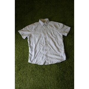 Izod Saltwater Shirt Men Large Blue Stripe Casual Classic Short Sleeve Button Up